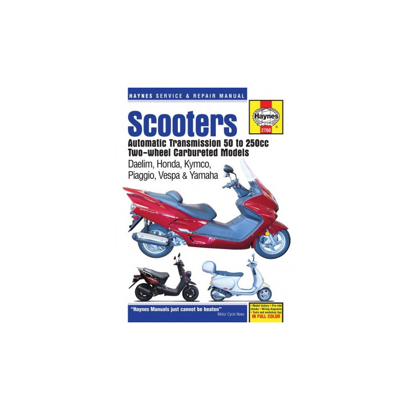 Twist and Go (automatic transmission) Scooters Haynes Repair Manual covering 50cc to 250cc engines Two-wheel Carbur